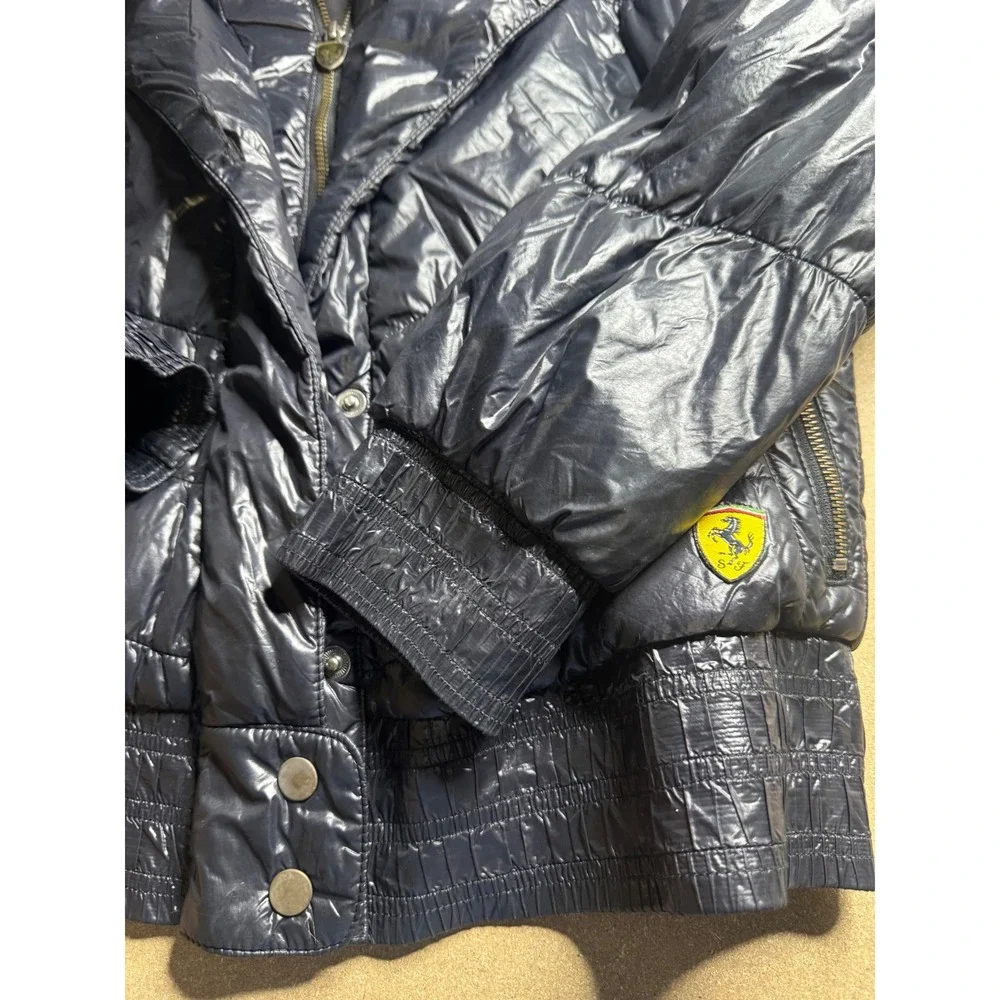 Puma Scuderia Ferrari black Shiny Puffer Jacket Womens Large Embroidered‎ Logo